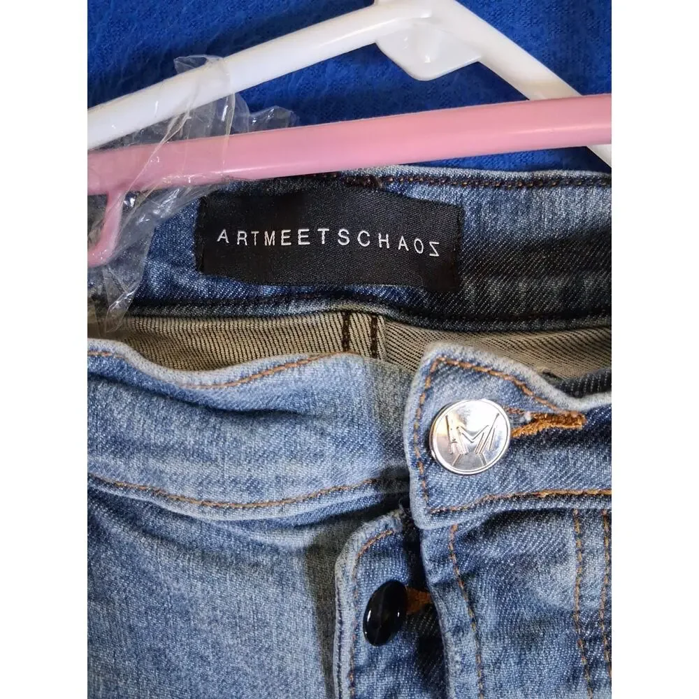 ARTMEETSCHAOS Men's Distressed Skinny Jeans Size 36 Light Wash Ripped Pants